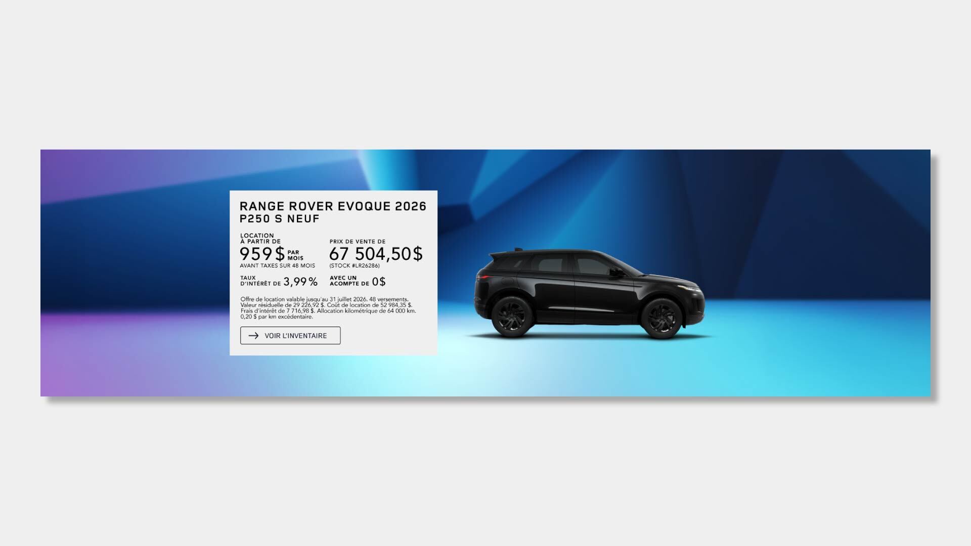 Bannière web | Promo Range Rover Evoque | Land Rover Brossard